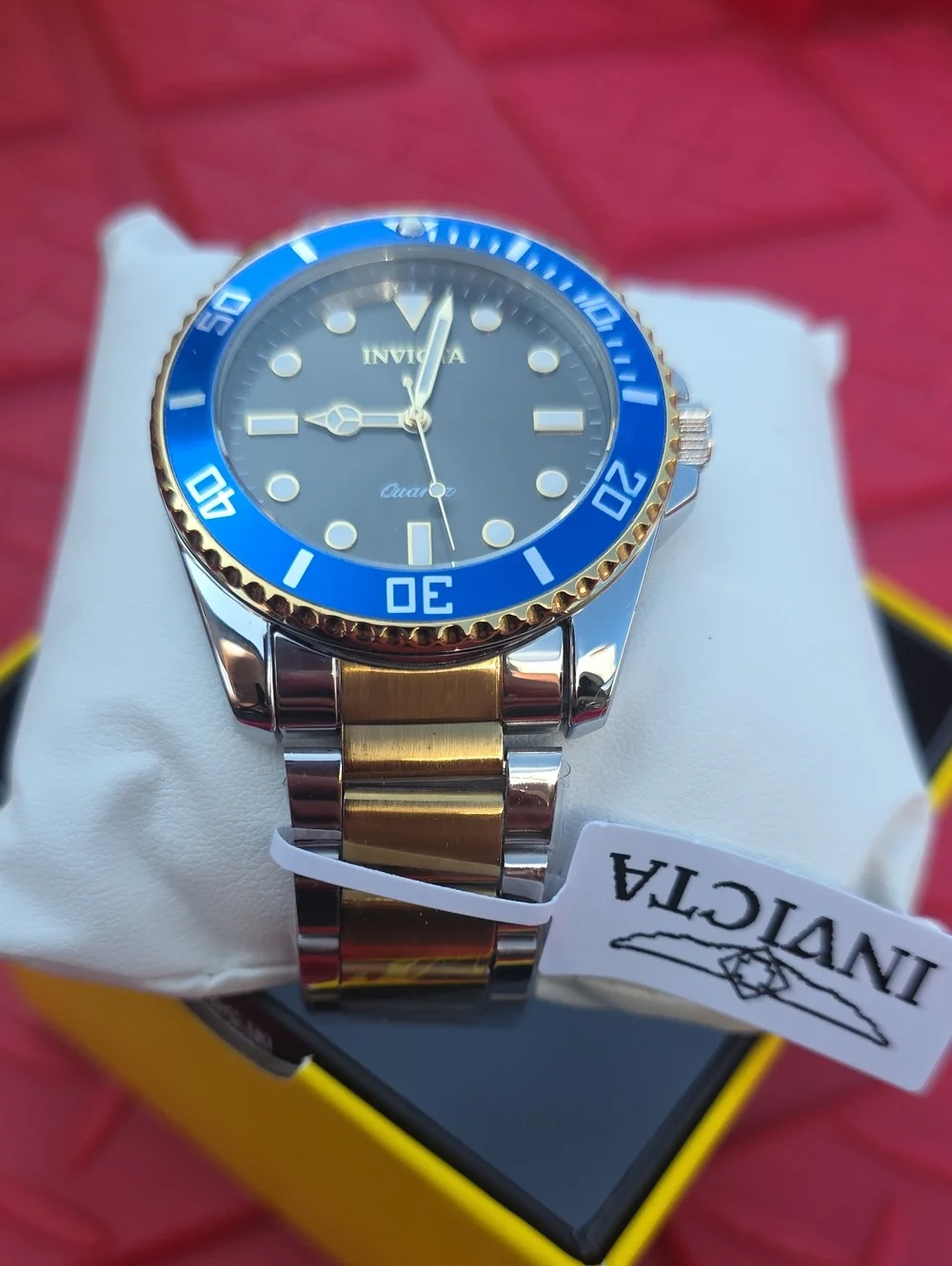 418.  Invicta 69399 Pro Diver 42mm Men’s Watch Blue Bezel Two Tone Gold Steel